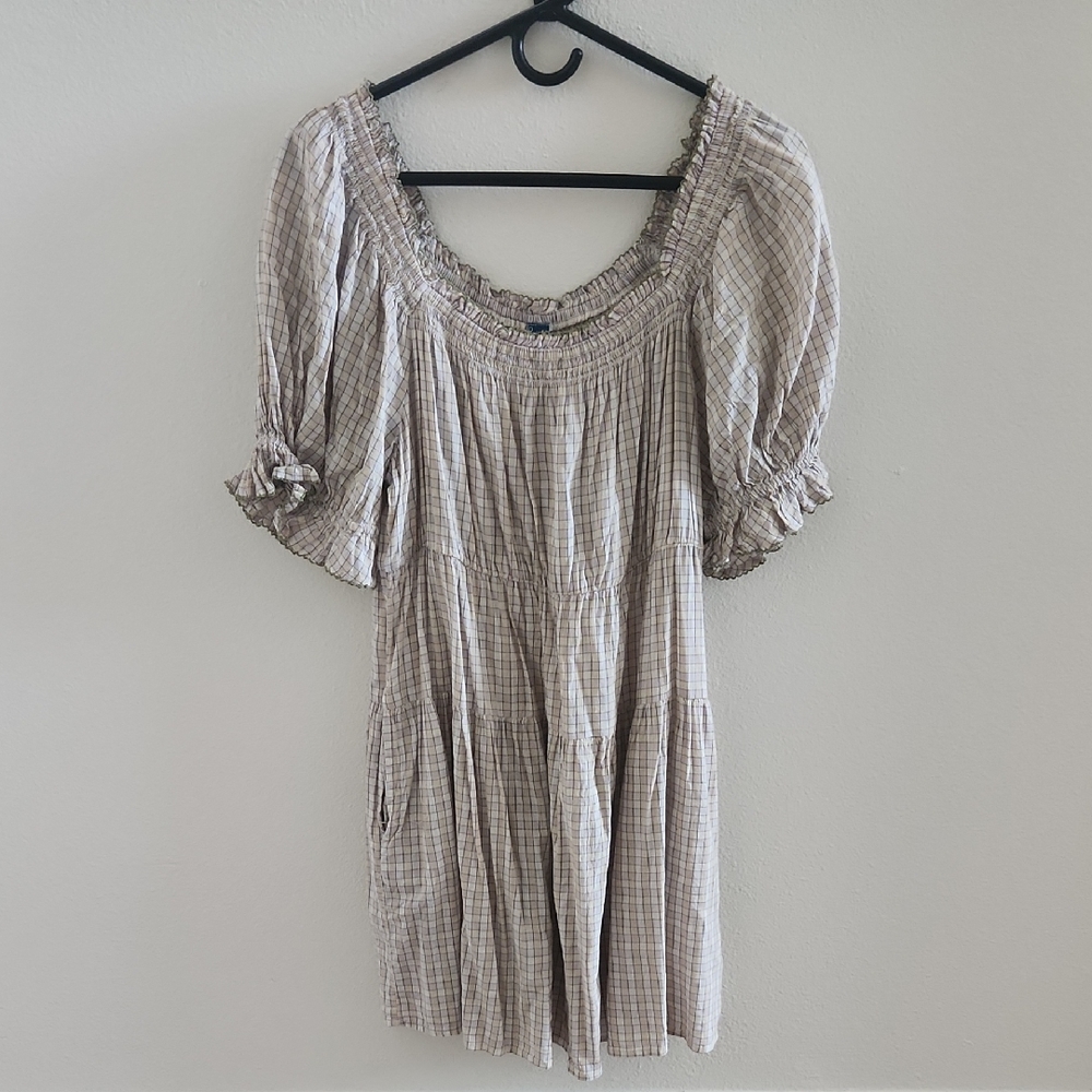 Old Navy Beige and Green Plaid Dress